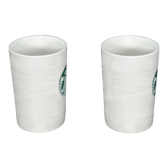 Starbucks White Swirl Green Siren Logo Coffee Mugs Set (2) Bone China - Picture 3 of 8